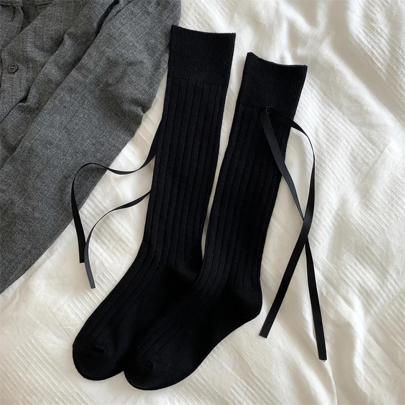 

Long Women s Socks High Quality Solid Color Bow Sweet Knee High Socks girl Brew Thin Soft Cute Ladies Stockings Striped Comfy One Size