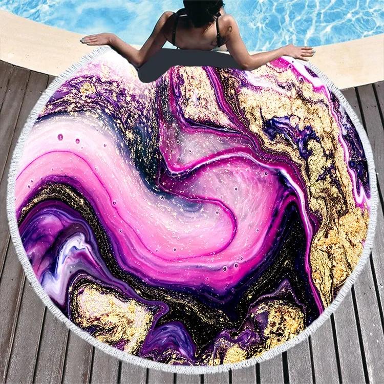 Big Round Beach Towel Colorful Quicksand Print Shower Bath Towels Creative Funny Abstract Beach Blanket Cover  New