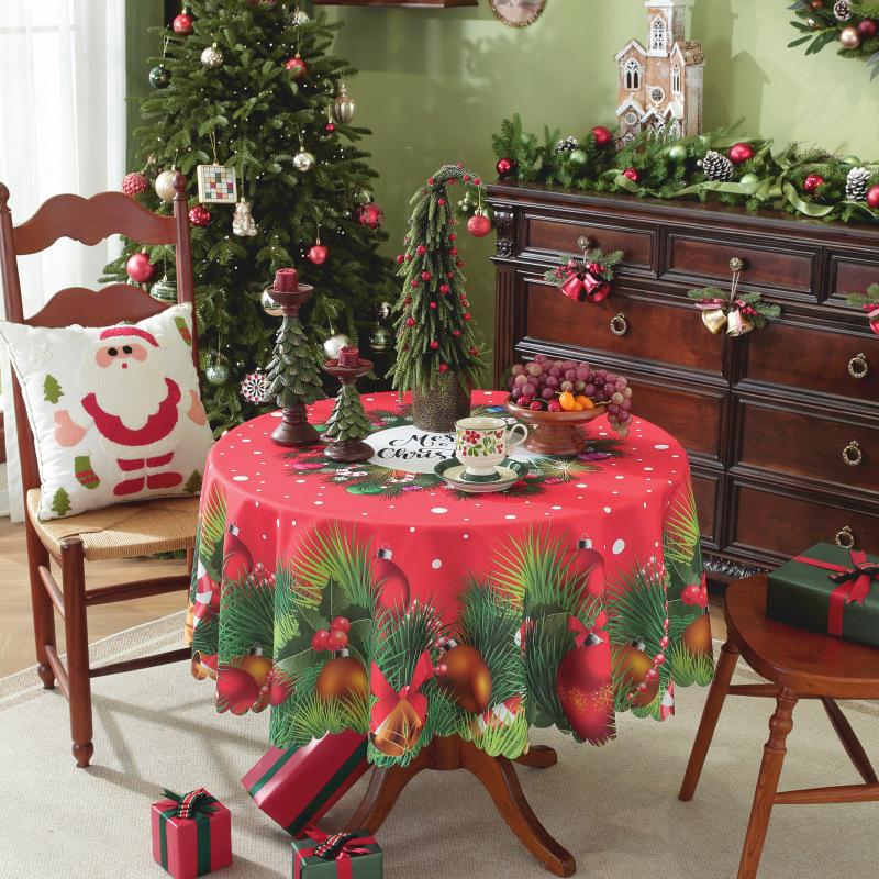 New Christmas Round Tablecloth Red Waterproof and Dustproof Holiday Decoration Table Cloth Stain Resistant and Wrinkle Resistant