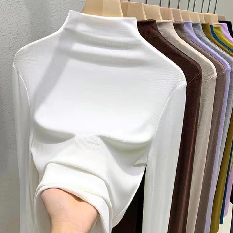 Damen Koreanischer Stil Weiß Langarm Rollkragen Schlankmachendes Shirt - Herbst/Winter Mode