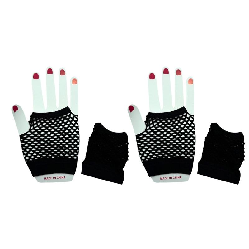 

2 Pairs Fluorescent Fingerless Gloves Fishnet Design High Visibility For Night Clubs Cosplay And Unisex Elastic Fit os чорний