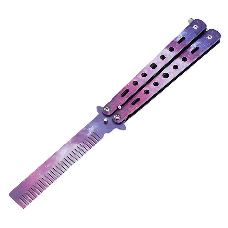 1Pcs Stainless Steel Butterfly Knife Comb Beard Moustache Brush Foldable Comb Salon Hairdressing Styling Tool