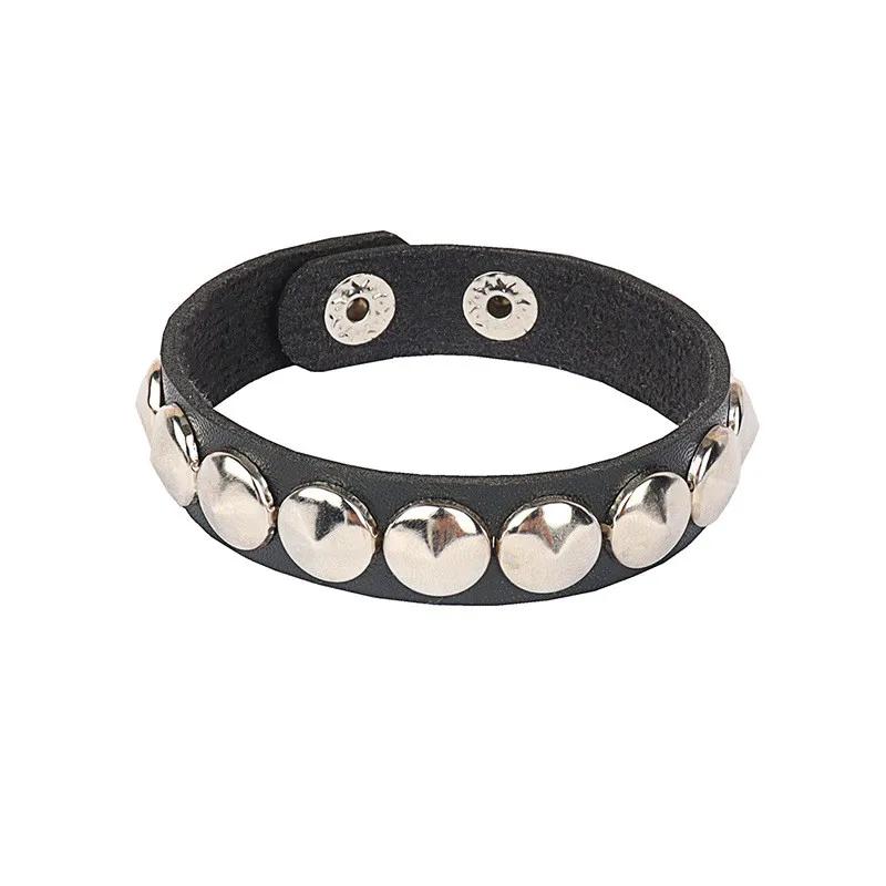PU Leather Bracelet Punk Goth Studded Spike Rivet Buckle Wristband Cuff Bangle Black Gothic Steampunk for Men Women Unisex 80s