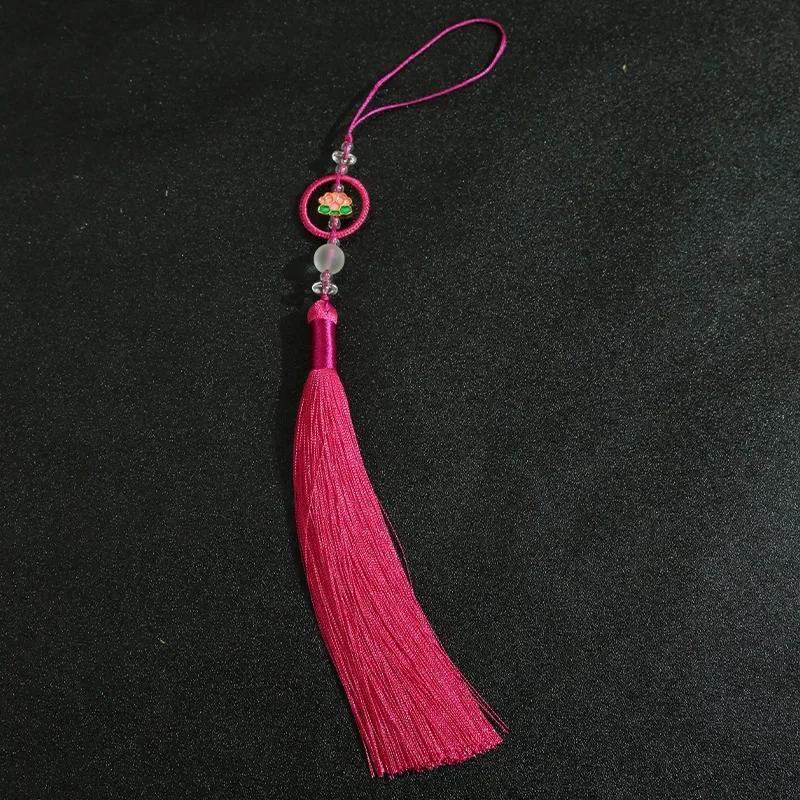 Chinese Retro Auspicious Lotus Beaded Tassel Fringe Women's Handbag Cheongsam & Hanfu Decoration Folding Fan Sachet Car Pendant