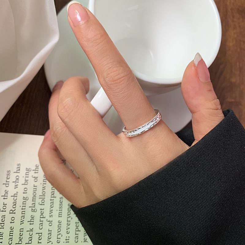 

Lan Zhi 925 Sterling Silver Women s Irregular Drip Glaze Stackable Ring - Non-Fading, Plain Silver Index Finger Adjustable
