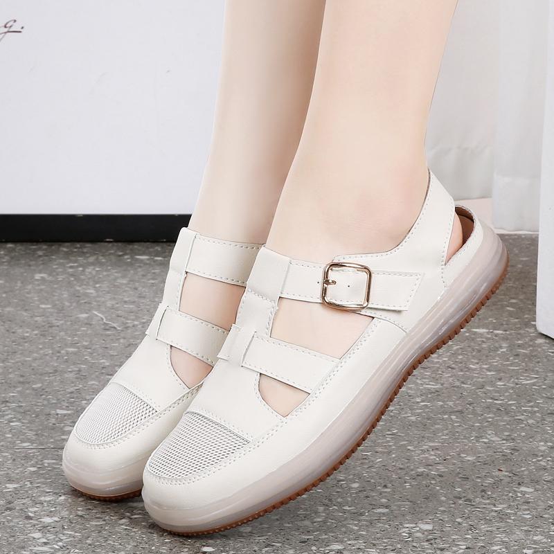 

Летние женские римские сандалии пляжная обувь повседневные закрытые прогулочные сандалии для девочек больших размеров EU:36 слоновая кость