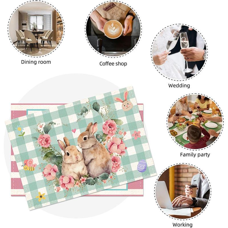 Easter Linen Placemat Cute Rabbit Dining Table Mat Happy Easter Party Decoration Spring Home Kitchen Table Decor Supplies 2025