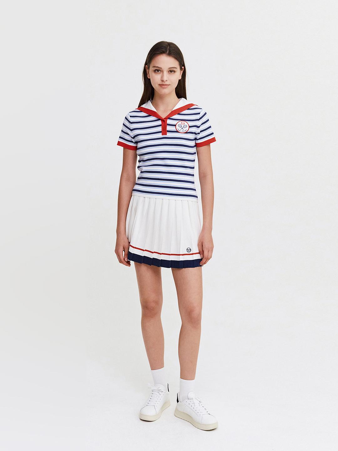 Sergio Tacchini W Sabatini Striped Sailor Collar Short Sleeve Sweater Nys/M