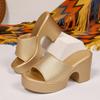 22 summer new sandals European and American thick heel large size slippers high heel one word cool slippers