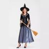 Costume da Strega Halloween per Donna Adulta Pizzo Rete Vestito da Strega Nero Abbigliamento Donna