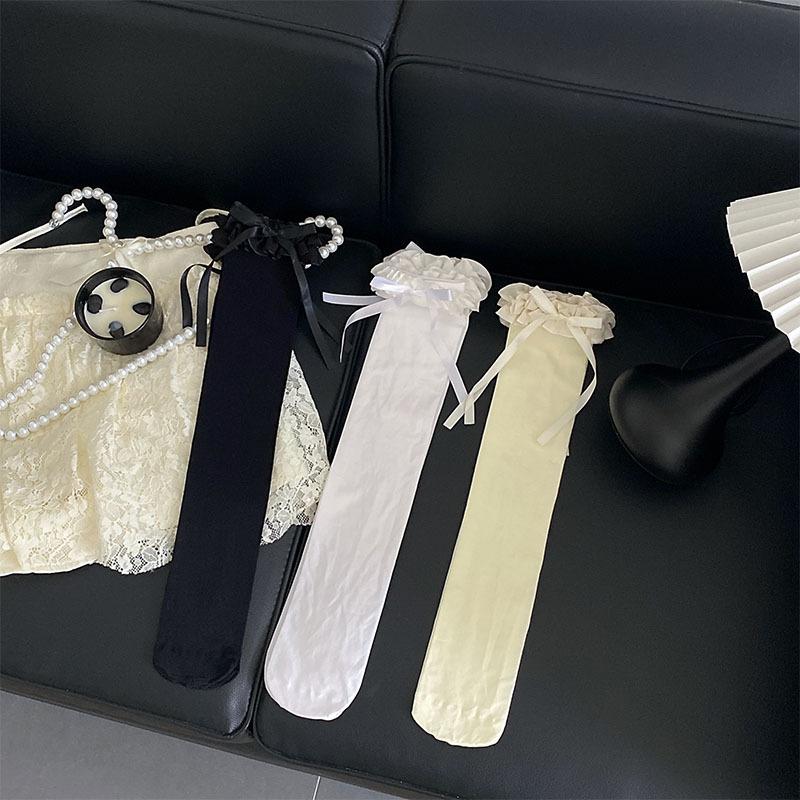 Japanese Jk Wind Bow Lace Knee Socks Women Ins Summer Thin Cute Girl White Leg Stockings