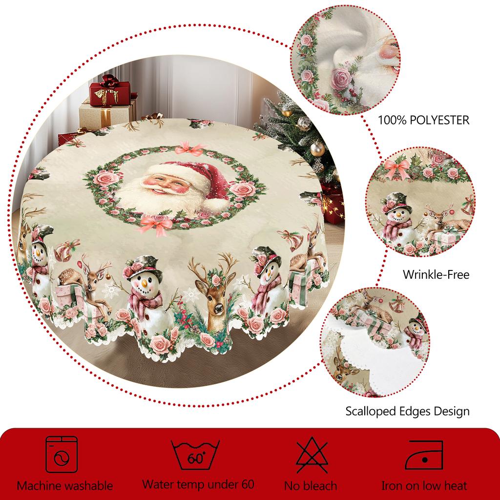 1 Stück Weihnachten Runde und Rechteckige Tischdecke, Verschiedene Größen, Weihnachtsmann und Weihnachts-Schneemann Retro Muster Dekoration Tischdecke, Weihnachten Ga