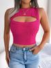 Europäisch-Amerikanischer Stil Sexy Ausgeschnitten Ärmellos Schlank Geschnitten Crop Top Strickware für Damen