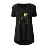 Women Fashion Plus Size Print V Neck Short Sleeved Long T-shirt Blouse