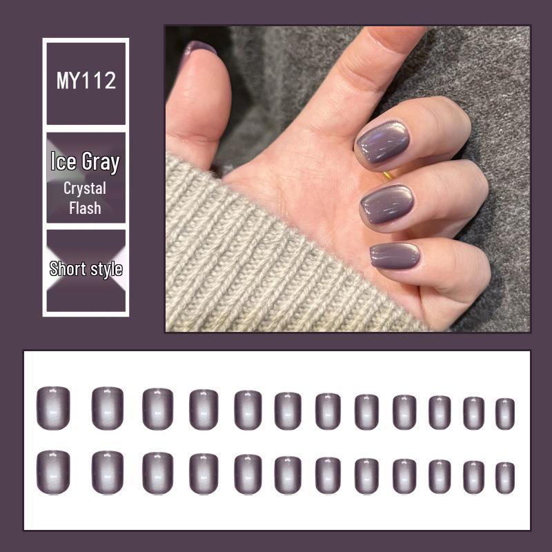 

Ледяной Пепел Аметистовый Шиммер Кошачий Глаз Накладные Ногти: Простой ежедневный короткий нейл-арт, полный размер