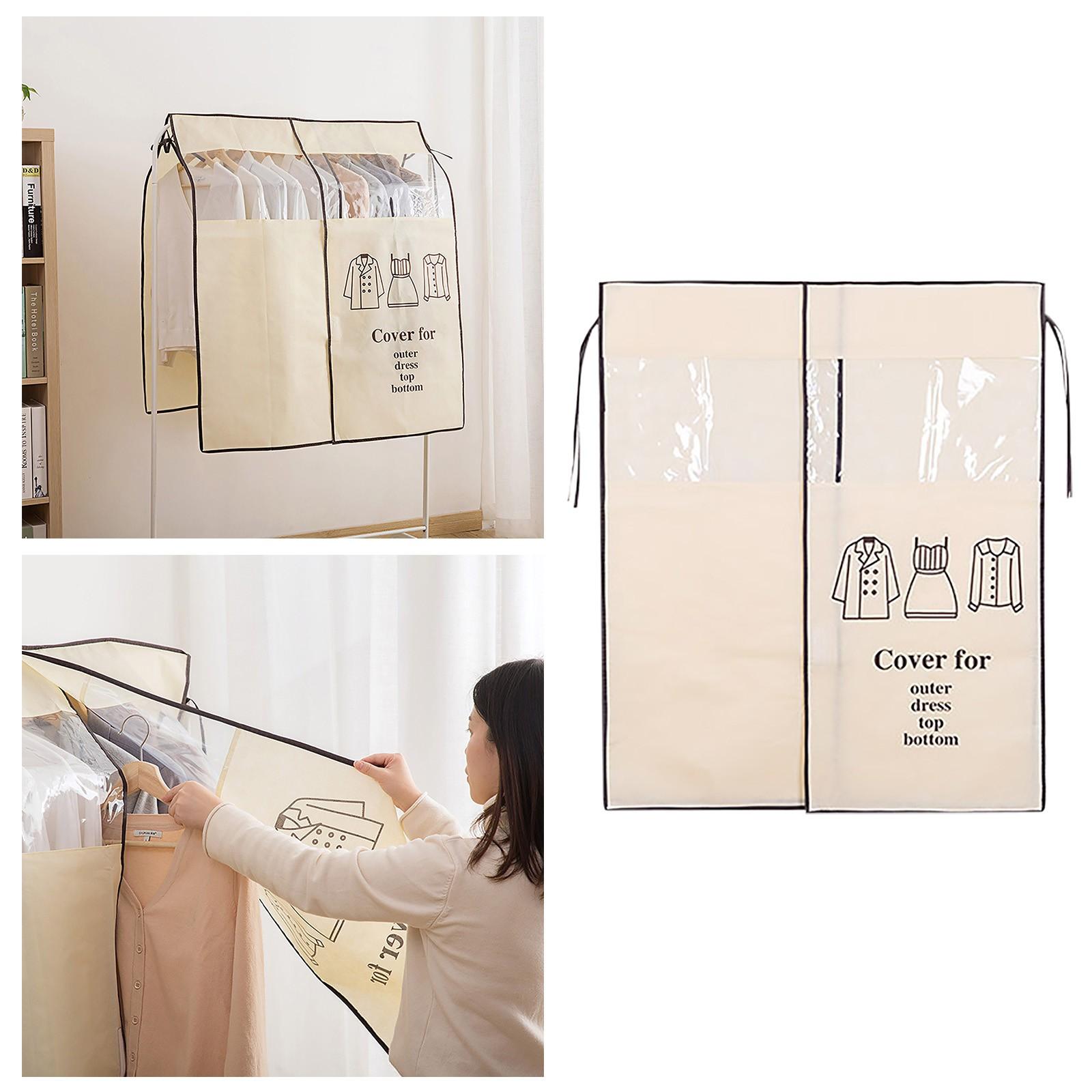

Household Clothing Dust-Proof Cover Wardrobe Storage Hanging Bags Closet Dust Bag Garment Protective Cover Clothing Organizer One Size бежевый