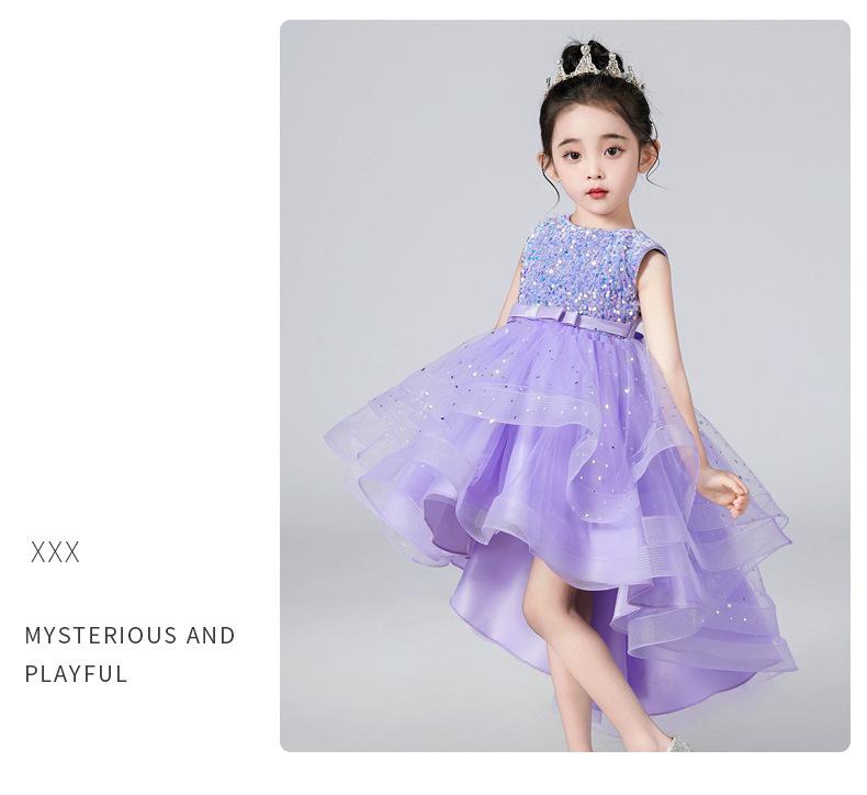 Girls' Sleeveless Tulle Train Princess Dress for Flower Girl or Performance
