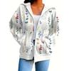 Plus Size Women's Hooded Zip Sweatshirt, Printed Hoodie - Soft Casual Long Sleeve Jacket