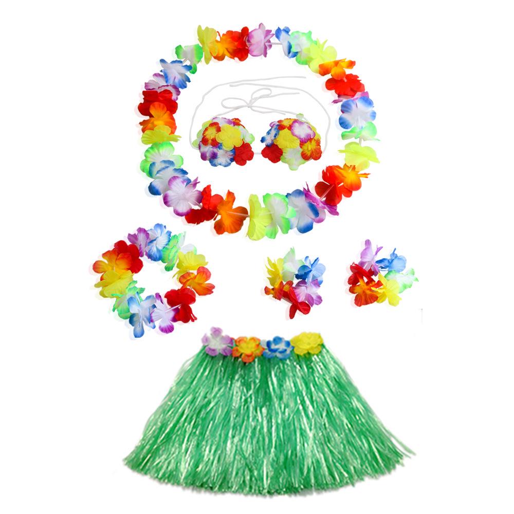Kaifeng Hawaiian Grass Skirt & Flower Garland 6-Piece Set for Festival & Stage Performances