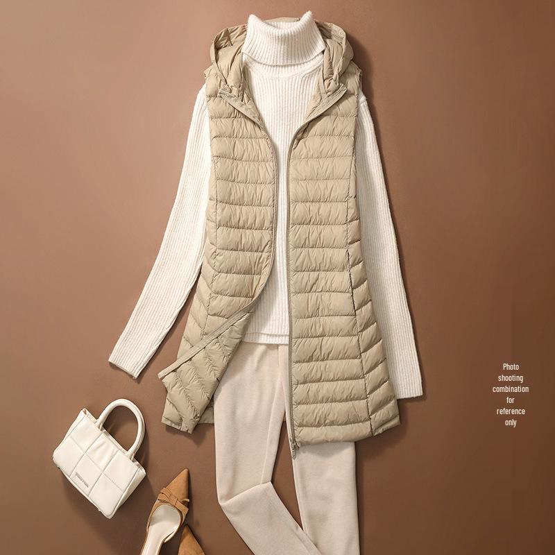 

Женский приталенный легкий пуховый жилет, спортивная куртка средней длины и шапка для осени/зимы - Доступны большие размеры M хаки