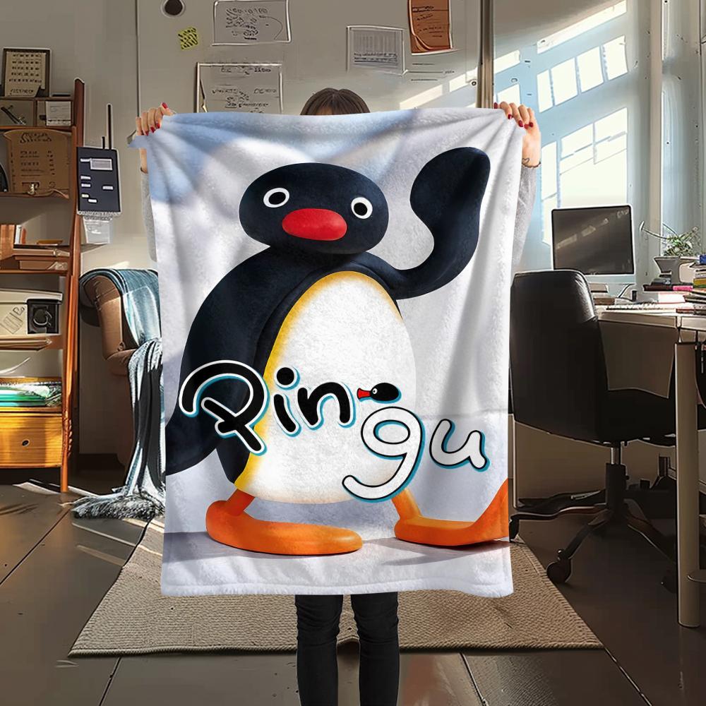 1PC PINGU Print Flannel Blanket, High Quality All Seasons, Home Decor, Warmth and Comfort, Perfect for Christmas Gifts