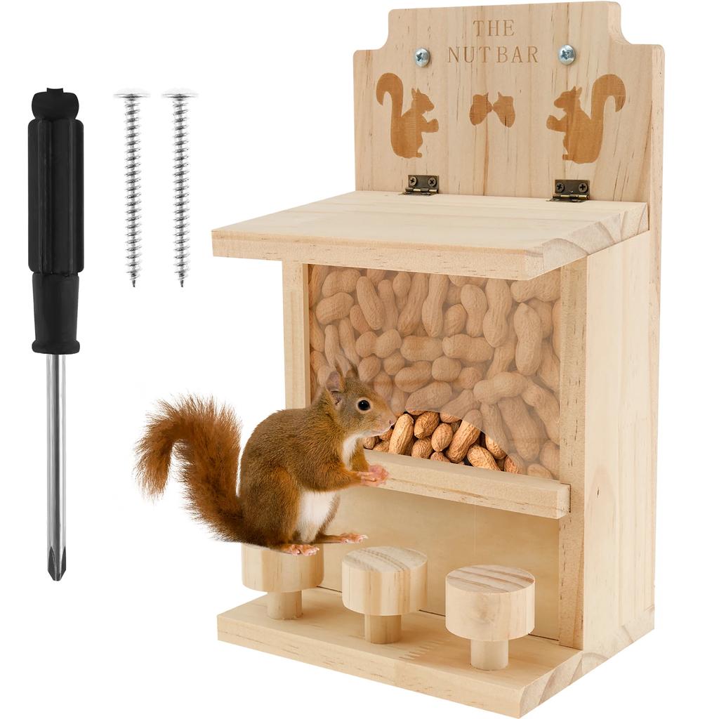 Wooden Squirrel Feeder Large Squirrel Feeders for Outside Squirrel House Sturdy Squirrel Feeder Enduring Squirrel Feeders Decor