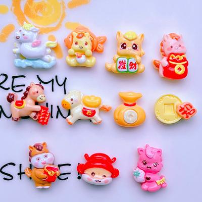 10Pcs 2026 The Year Of Horse Accessories Nail Art Charms Horse Yuanbao Lucky Bag Design Resin Nail Art Rhinestion Decoration
