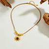 Gold Plated Sun Tiger Eye Pendant Leather Cord Necklace