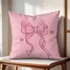 Pink Bow Cherry Pattern Cushion Cover Natural Linen Organic Fabric DoubleSided Printing Couch Pillow Covers Home Decor