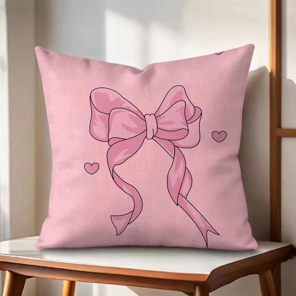 

Pink bow cherry pattern Cushion Cover Natural Linen Organic Fabric DoubleSided Printing Couch Pillow Covers Home Decor 30x30cm