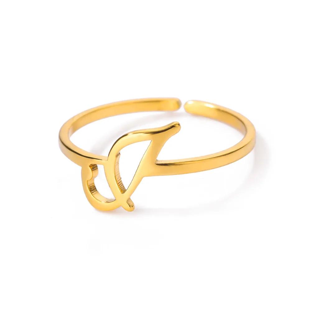 Stainless Steel Initial Letter Pendant Rings For Women Gold Color Trend A-Z Letter Finger Ring Aesthetic Wedding Jewelry Bijoux
