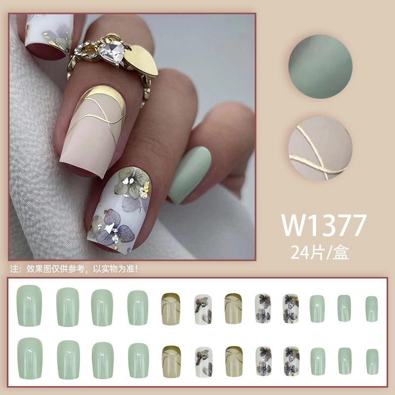 

24 шт. Новый продукт, новый продукт, средние и длинные мятно-зеленые камелии, продвинутое чувство, ногти в стиле ретро, ношение доспехов, смешанная партия