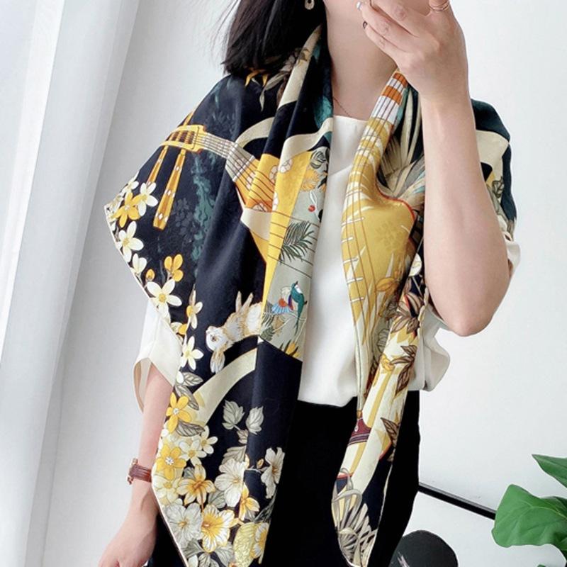 High-Quality 19 Mmi Double-Sided Heterochrome Dill Silk Large Square Scarf Mulberry Silk Silk Scarf Shawl Women