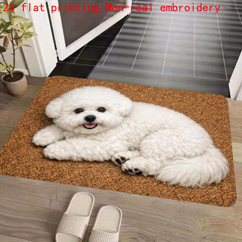 1Pcs Anti Fatigue Door Rugs, Bichon Frise Print Waterproof Non-Slip Thick Cushioned Door Mat Heavy Duty Comfort Standing Mat for Door