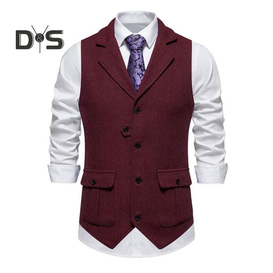 Men Suit Vest Lapel Sleeveless Single Breasted Slim Fit Waistcoat with Flap Pockets Solid Color Formal Business Vest Coat