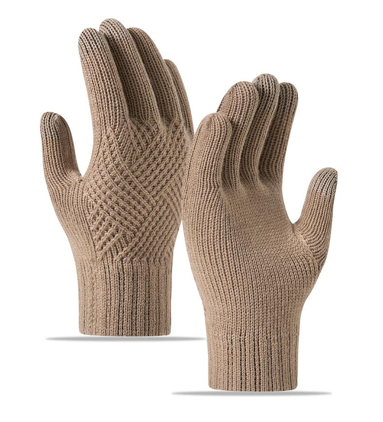 Winter Warm Knitted Gloves Fleece Lined Thick Touchscreen Cycling Flat Knit Gloves Solid Color Premium Black
