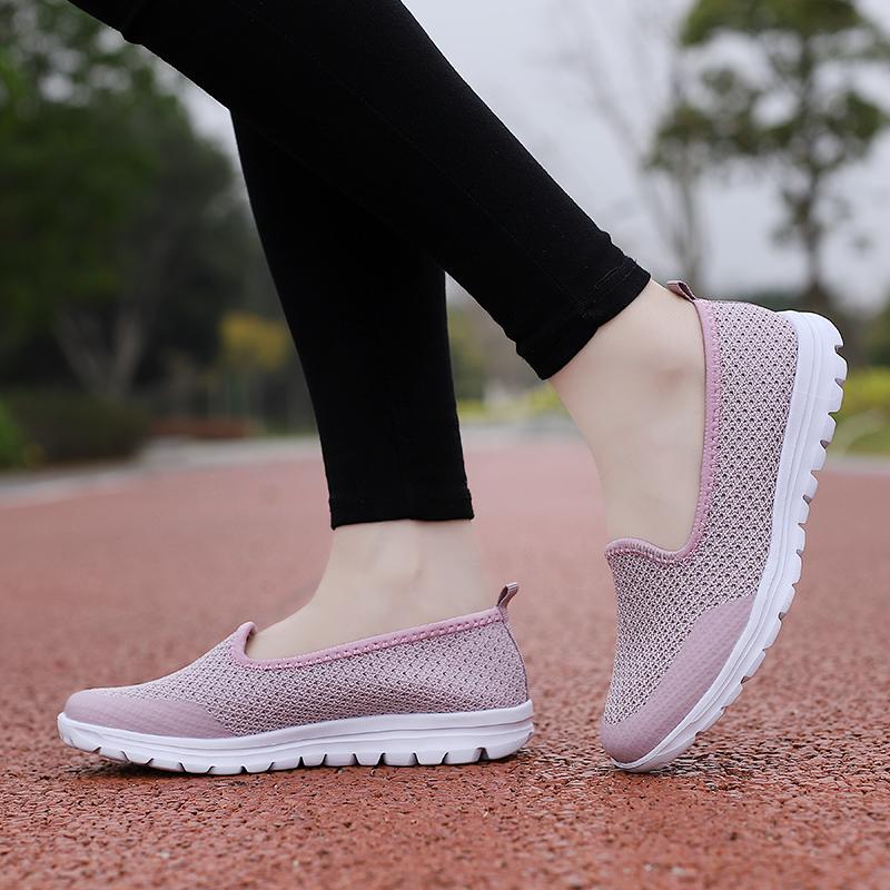 Women Breathable Slip-On Fitness Sneakers Ladies Non-Slip Casual Walking Shoe Lightweight Big Size 42 Flying Woven Walking Shoes