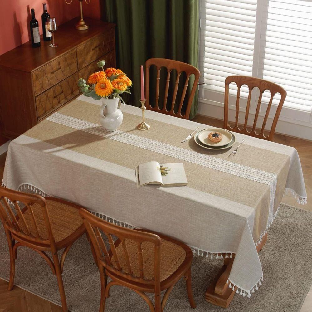 Tassel Edge Interweaving Grid Tablecloth Rectangular Washable Coffee Table Mat Dust Cover French Rustic Restaurant Tablecloth