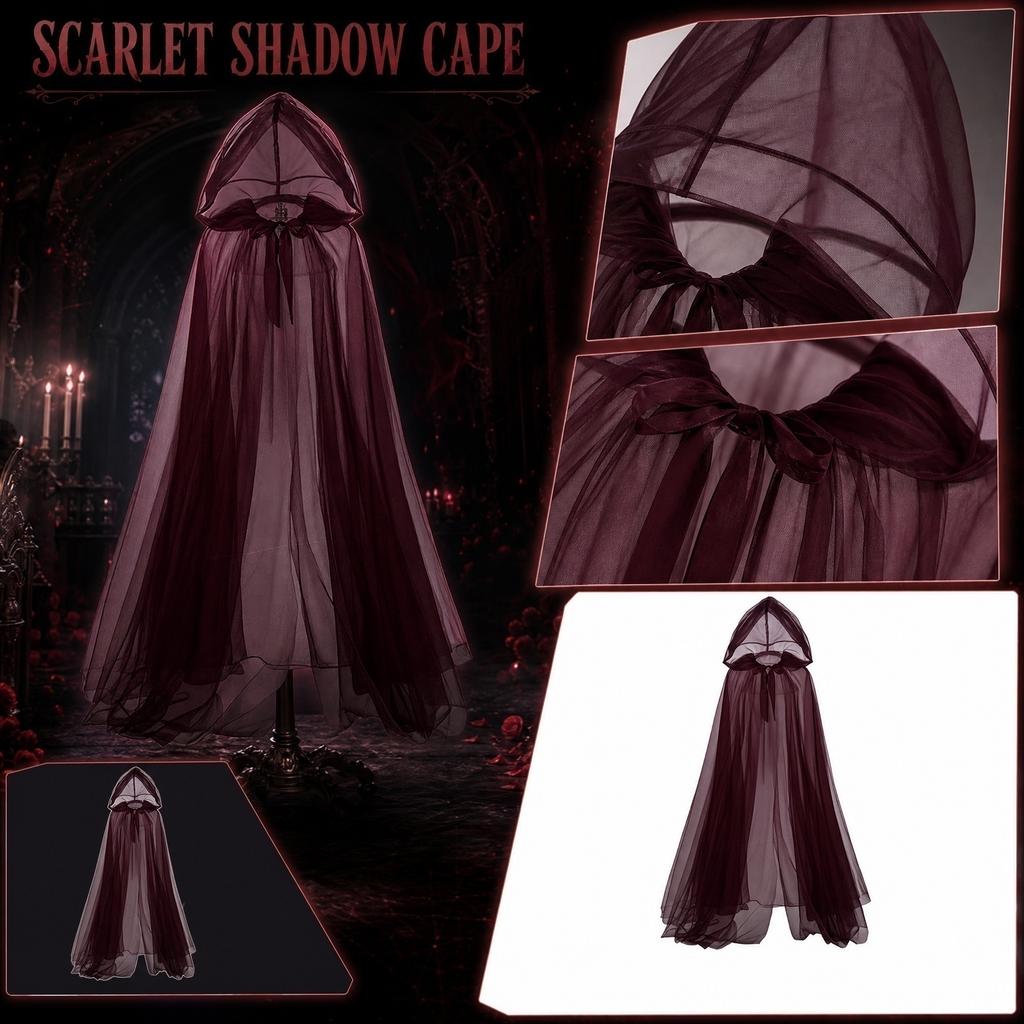 Halloween Long Hooded Net Cape for Women, Cosplay Costume Cloak, Dark Cloak