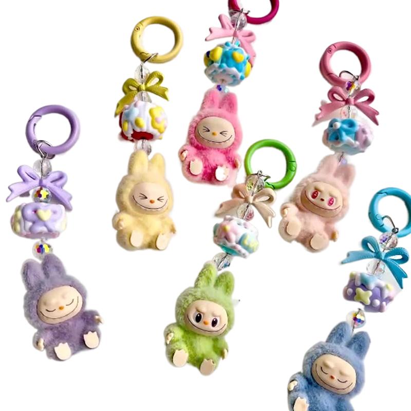

LABUBU Kawaii Mini Keychain Pendant Flocking Backpack Charm Decor Doll Cute Gift