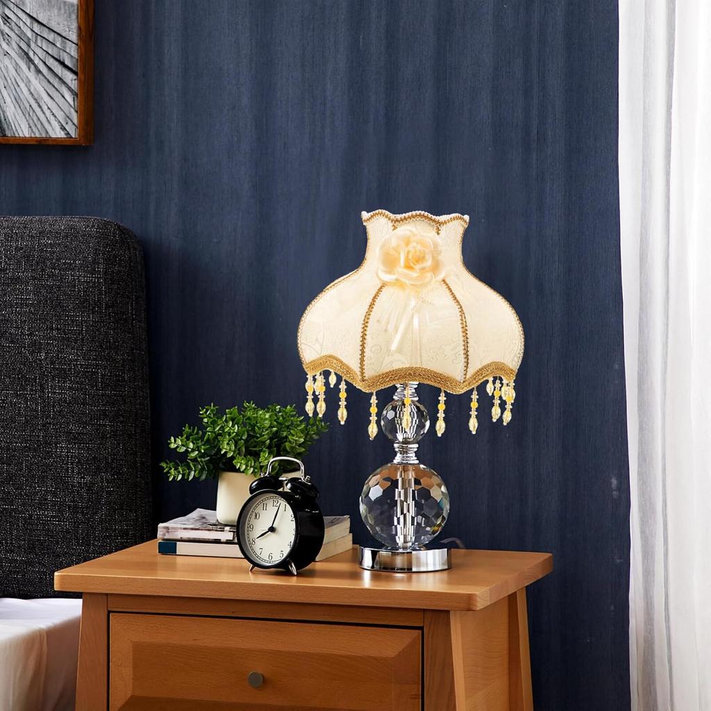 Luxshiny Vintage Lamp Shade, Victorian Lampshade with Beads Fringe Scallop Dome Lamp Cover European Cloth Lamp Covers Replacement Clip-on Lamp Shade