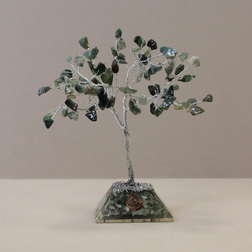 Moss Agate Crystal Tree Orgonite Base - 80 Gemstones