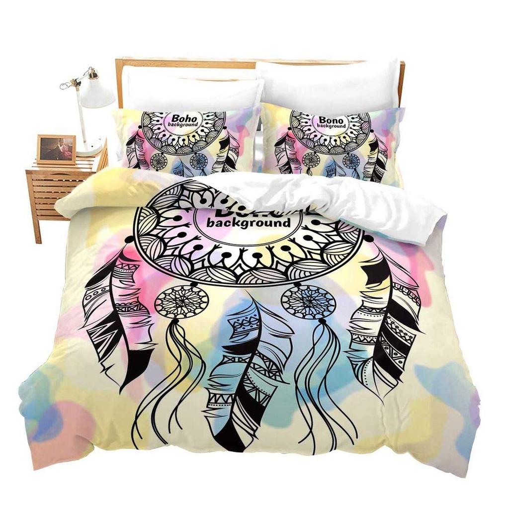 Cartoon Dreamcatcher Duvet Cover Set Single King Feather Bedding Set Microfiber Bohemian Comforter Cover For Girls Women Room