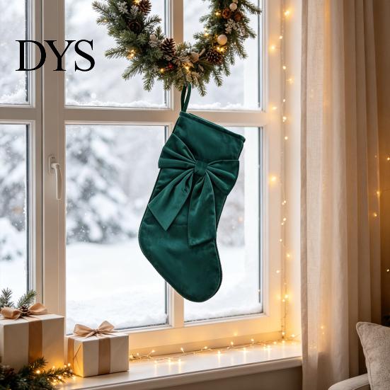 Large Capacity Present Bag Soft Velvet Christmas Stocking for Fireplace Decor, Hanging Gift Eve Treat Pouch with Bow, Plush Candy Tote Kids,