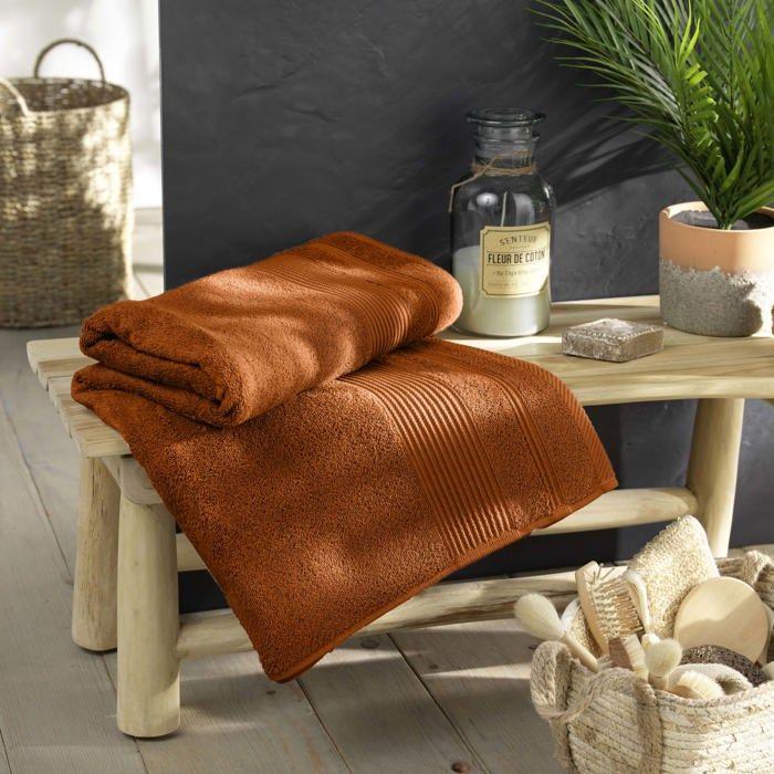 Serviette ou drap de bain en coton 90 x 150 cm Tendresse caramel