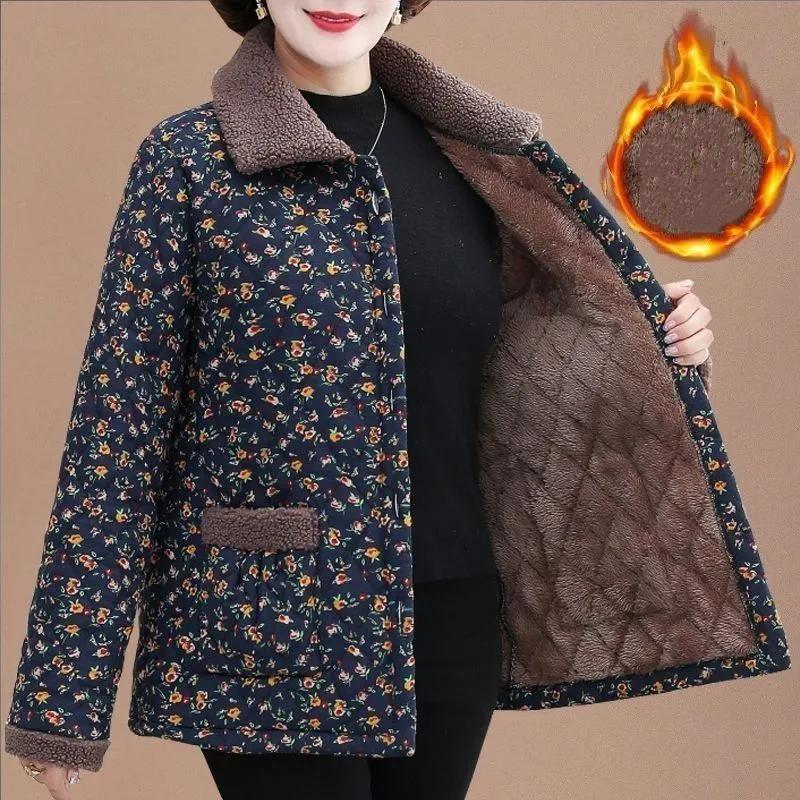 Women Winter Plush Thick Warm Padded Top Middle Aged Mother Casual Parkas Elderly Grandma Jacket