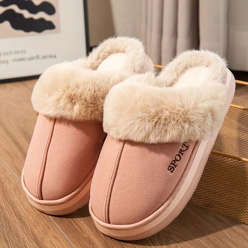 Non-slip Soft Flat Slides women Indoor Mule Home Cotton Boots Women Slippers Winter Concise Warm Fluffy Shoes for Men and Women