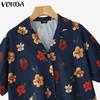 VONDA Summer Vintage Women V Neck Short Sleeve Floral Print Holiday Casual Blouse