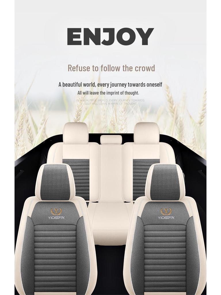 Universal All-Season Cartoon Linen Car Seat Cover - Full Wrap, Winter Special
