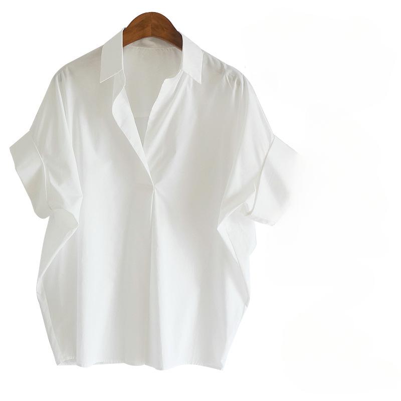 Casual Ladies' Shirt Shirt Women Short Sleeve Niche Simple White Blouse Lazy Loose Peplum Commuter Design Sense Tops Temperament Elegant Fashion Top